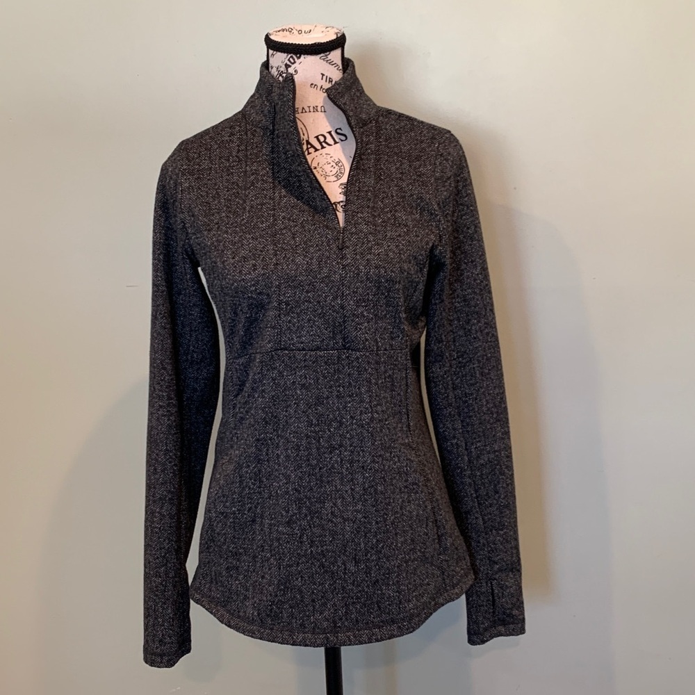 Kyodan Women’s Small Quarter Zip Pullover Sweater Gray Herringbone Tweed